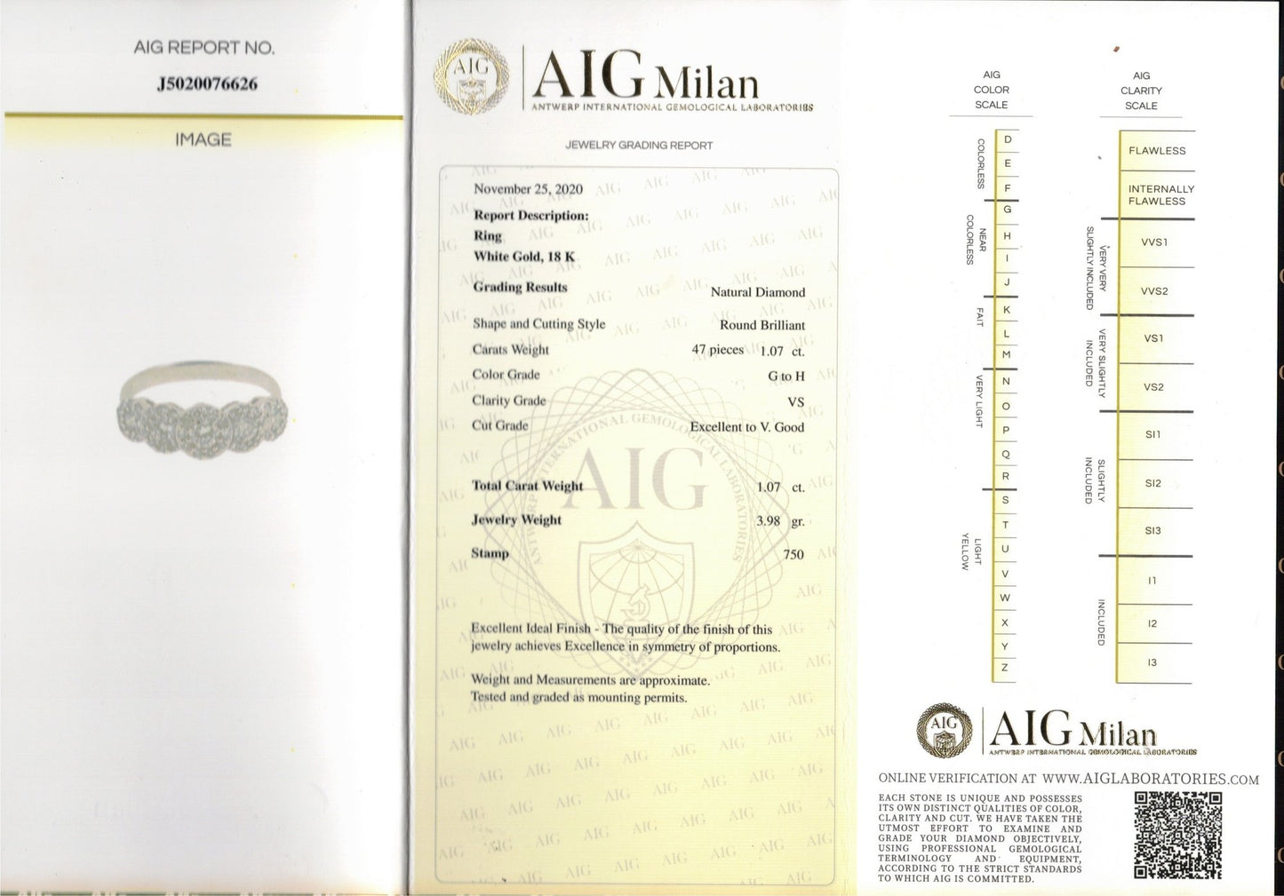 Anello veretta a 5 magic Astralia con diamanti 1,07 ct in Oro Bianco con certificazione gemmologica AIG Milan 18 kt (750)