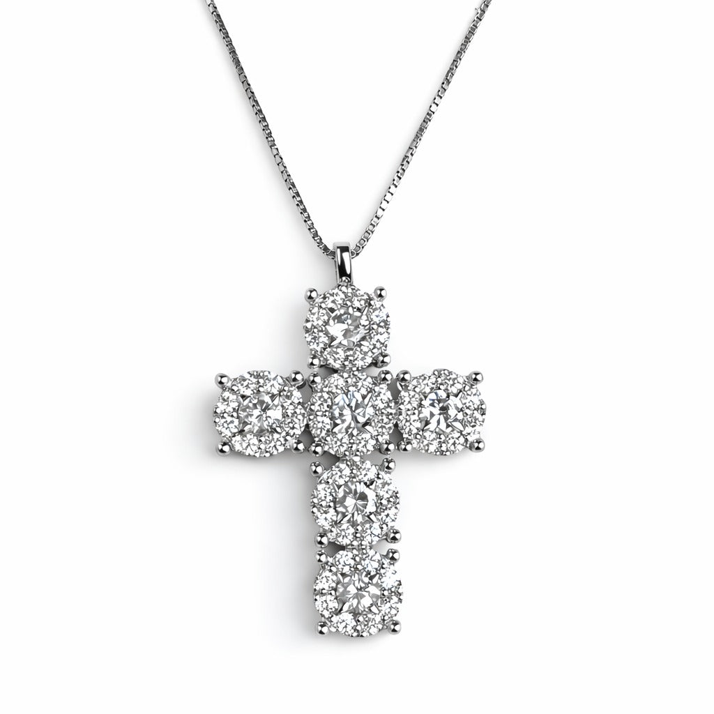 Collana con pendente croce modello magic con Diamanti ct 0,84 in oro bianco 18kt (750)