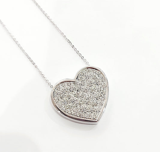 Collana e pendente cuore pavè in Oro Bianco con Diamanti 0,82 ct 18 kt (750)