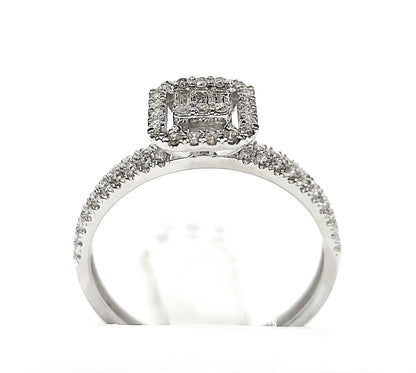 Anello Astralia a fantasia in Oro Bianco con Diamanti Baguette ct 0,09 e Brillante ct 0,45 18kt (750)