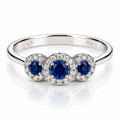 Anello trilogy magic con diamanti ct 0,24 e zaffiri ct 0,45 in oro bianco 18kt (750)