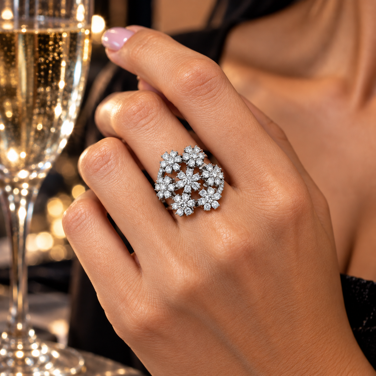 Anello da cocktail Astralia con diamanti ct 2,19 in oro bianco 18Kt (750)