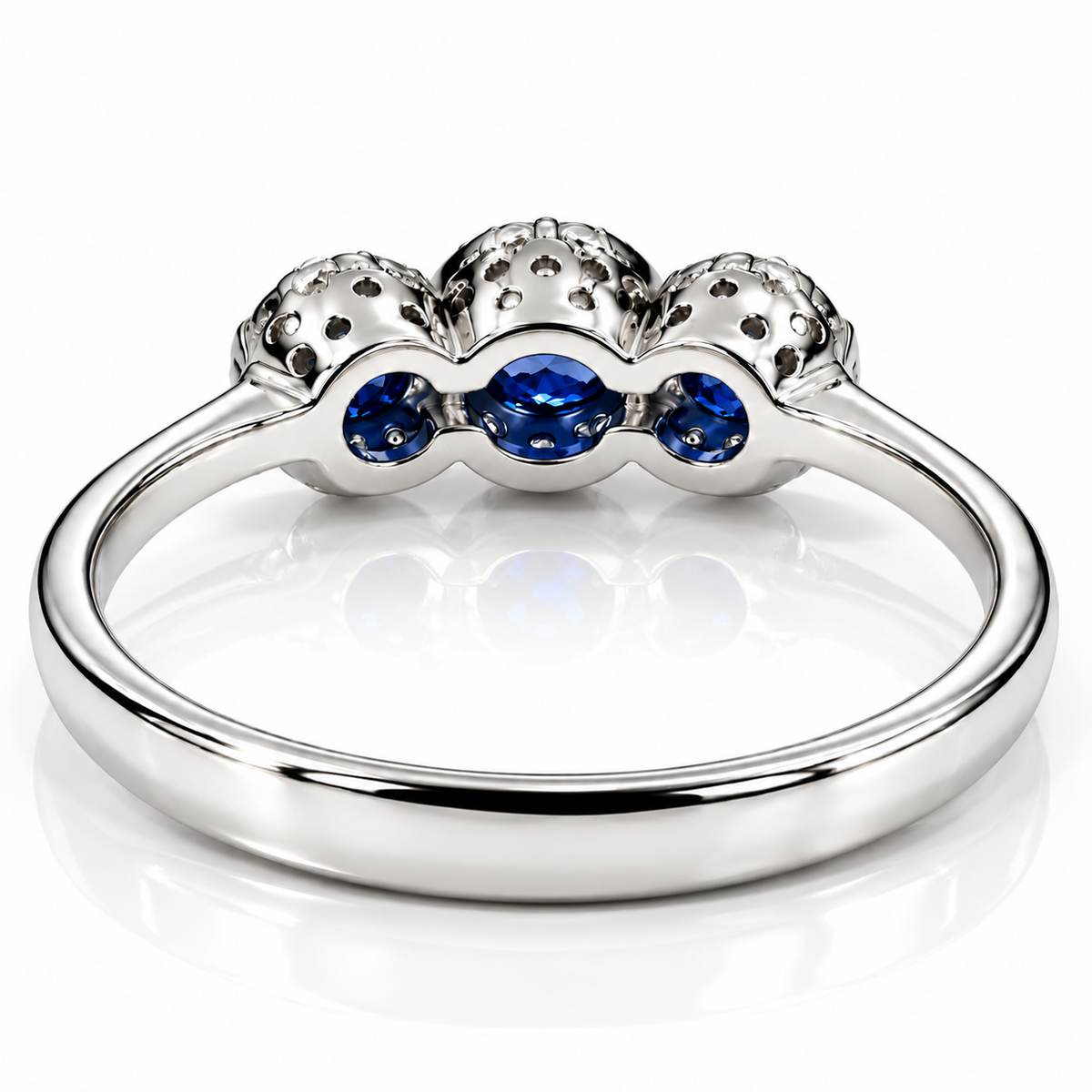 Anello trilogy magic con diamanti ct 0,24 e zaffiri ct 0,45 in oro bianco 18kt (750)