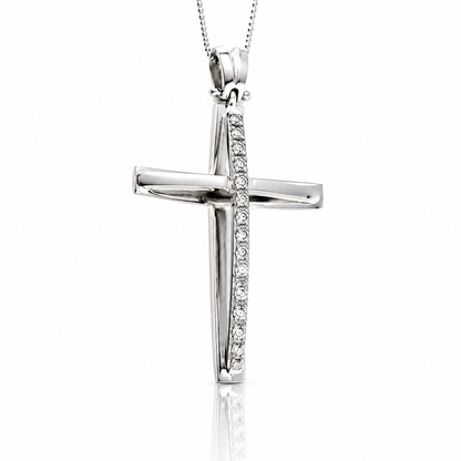 Collana Croce con diamanti ct 0.10 in oro bianco 18kt (750)
