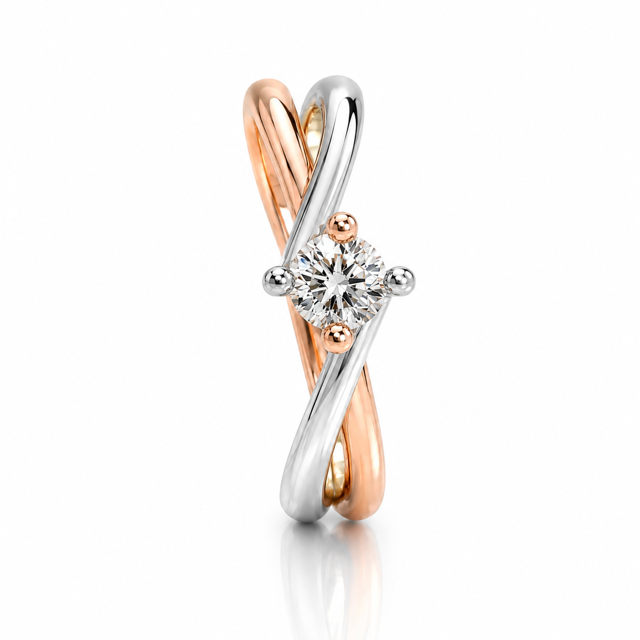 Anello solitario con diamante ct 0,40 in oro bianco e rosa 18Kt (750)
