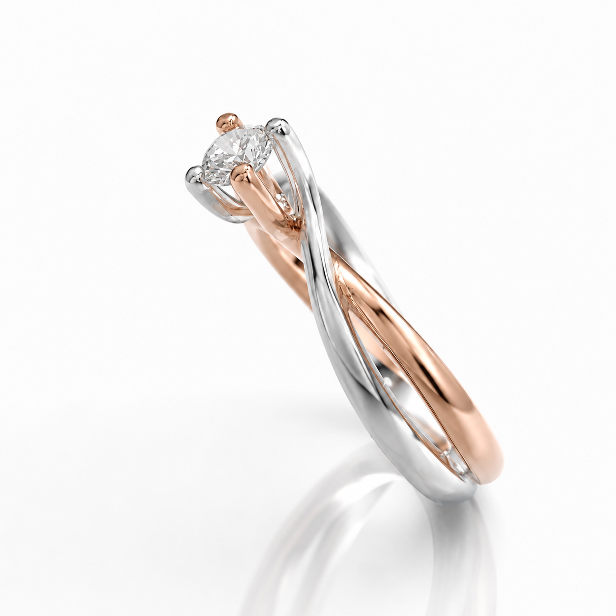Anello solitario con diamante ct 0,40 in oro bianco e rosa 18Kt (750)