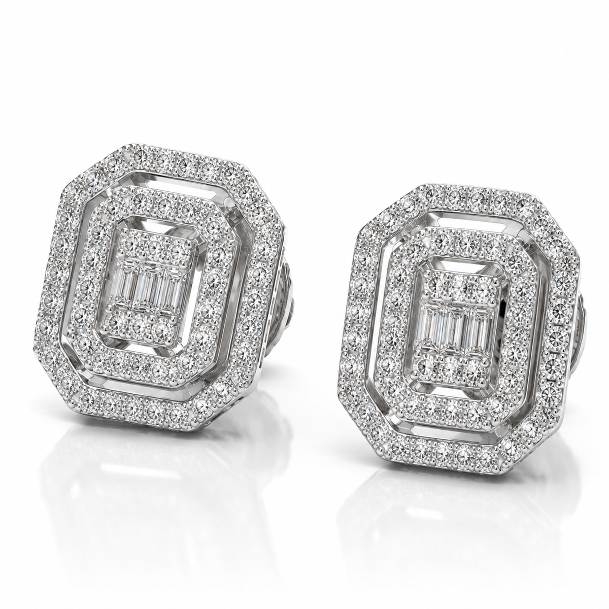 Orecchini rettangolari con diamanti ct 0,75 in oro bianco 18kt (750)