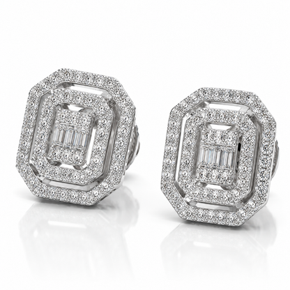 Orecchini rettangolari con diamanti ct 0,75 in oro bianco 18kt (750)