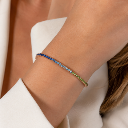 Bracciale tennis con zaffiri multicolor ct 4,50 - 17 cm - in oro rosa 18 kt (750)
