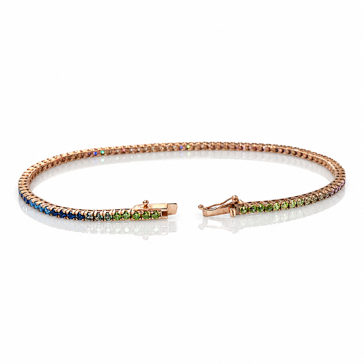 Bracciale tennis con zaffiri multicolor ct 4,50 - 17 cm - in oro rosa 18 kt (750)
