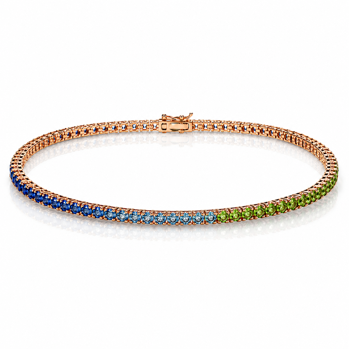 Bracciale tennis con zaffiri multicolor ct 4,50 - 17 cm - in oro rosa 18 kt (750)