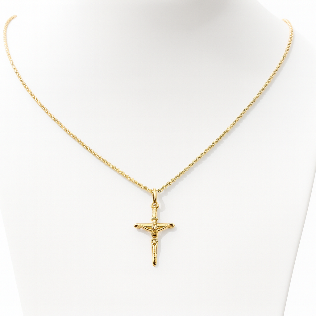 Collana funetta con Croce in Oro giallo 18kt - 2.60gr - Oreficeria