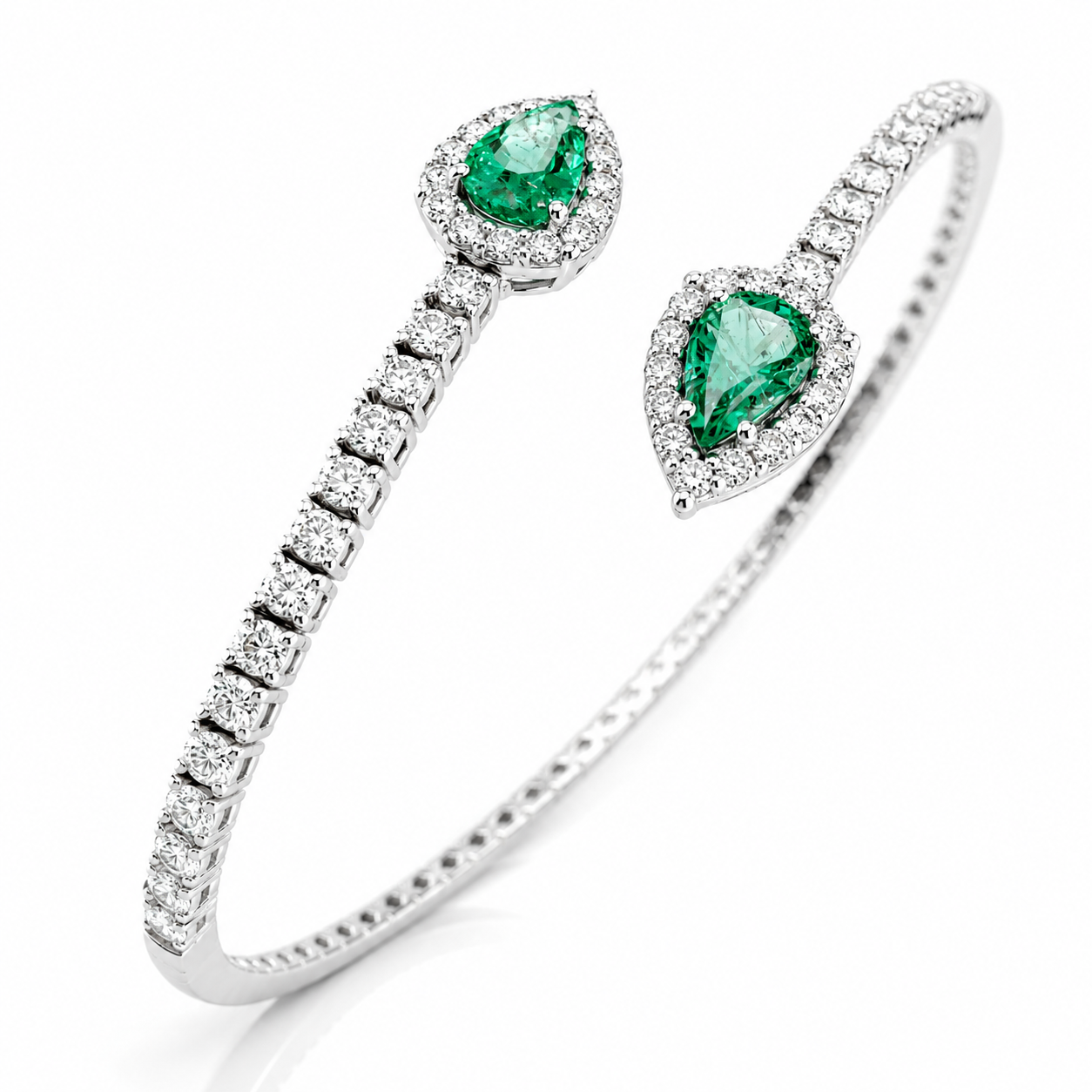 Bracciale contrarié Astralia con smeraldi ct 0,77 a goccia e diamanti ct 0,92 in oro bianco 18kt (750)