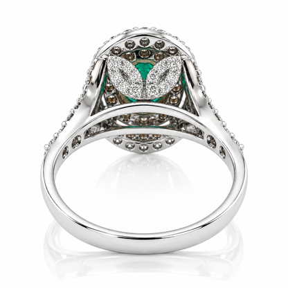 Anello con diamanti ct 0,75 e smeraldo ct 0,75 in oro bianco e rosa 18kt (750) certificazione gemmologica Gem Tech