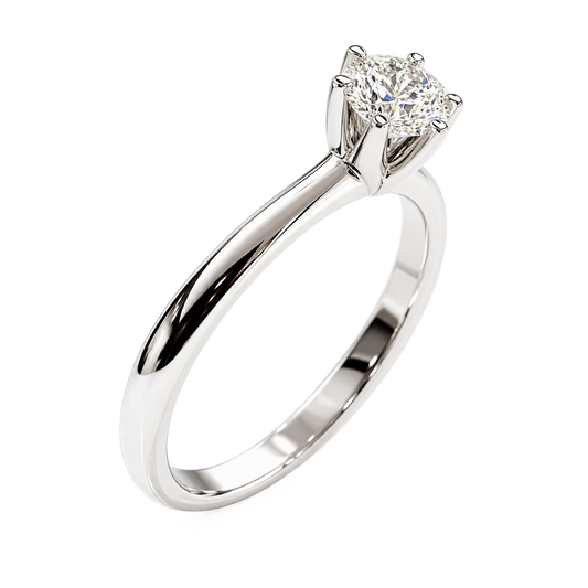 Anello solitario mod. Tiffany 6 griffe con Diamante ct 0,30 in oro bianco 18Kt (750)