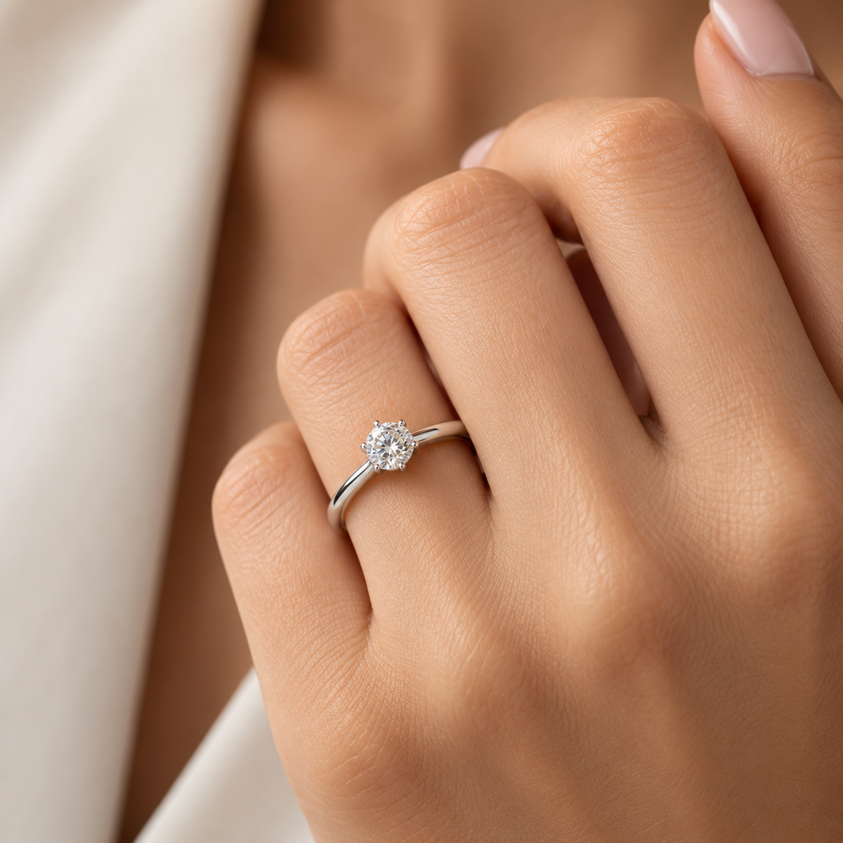 Anello solitario mod. Tiffany 6 griffe con diamante ct 0,70 in oro bianco 18 Kt (750)