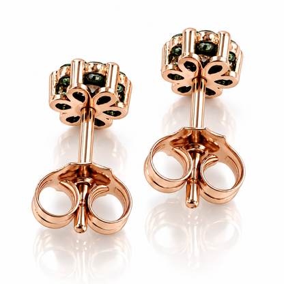 Orecchini floreali con diamanti ct 0,10 e smeraldi ct 0,30 in oro rosa 18 kt (750)
