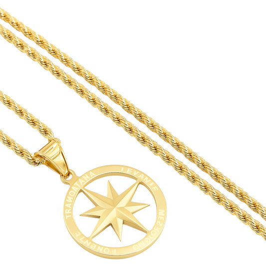 Collana funetta con pendente Rosa Dei Venti in Oro 18kt - 2.80gr - Oreficeria