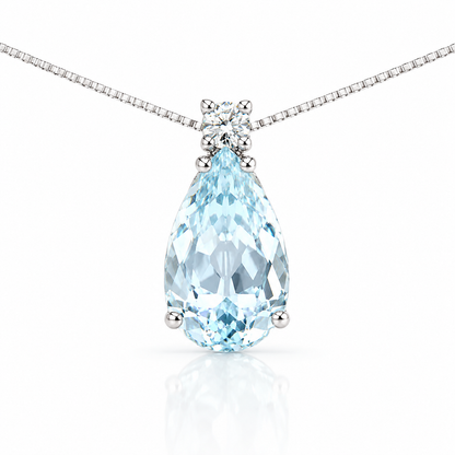 Collana con acquamarina ct 3,12 e Diamante ct 0,09 in oro bianco 18kt (750)