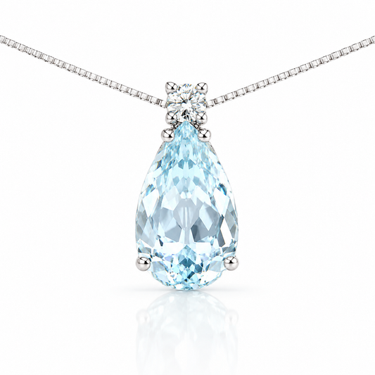 Collana con acquamarina ct 3,12 e Diamante ct 0,09 in oro bianco 18kt (750)