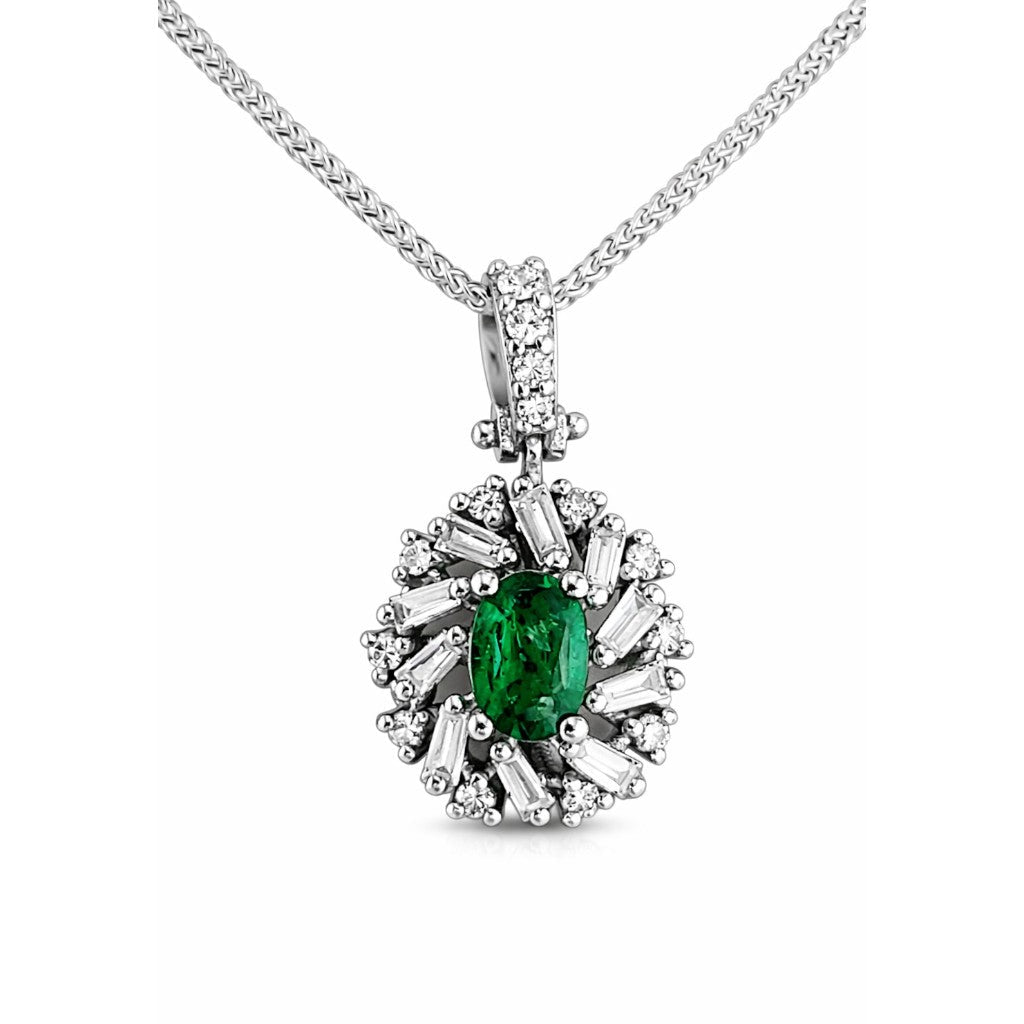 Collana con pendente ovale con Diamanti 0,45 ct Smeraldo 0,63 ct in oro bianco 18kt (750)
