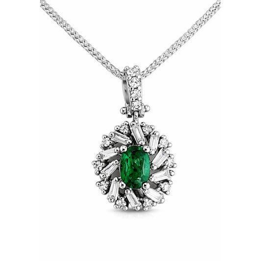 Collana con pendente ovale con Diamanti 0,45 ct Smeraldo 0,63 ct in oro bianco 18kt (750)