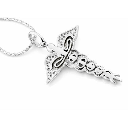 Collana con pendente "Croce Caduceo" e Diamanti ct 0,20 in oro bianco 18kt (750)
