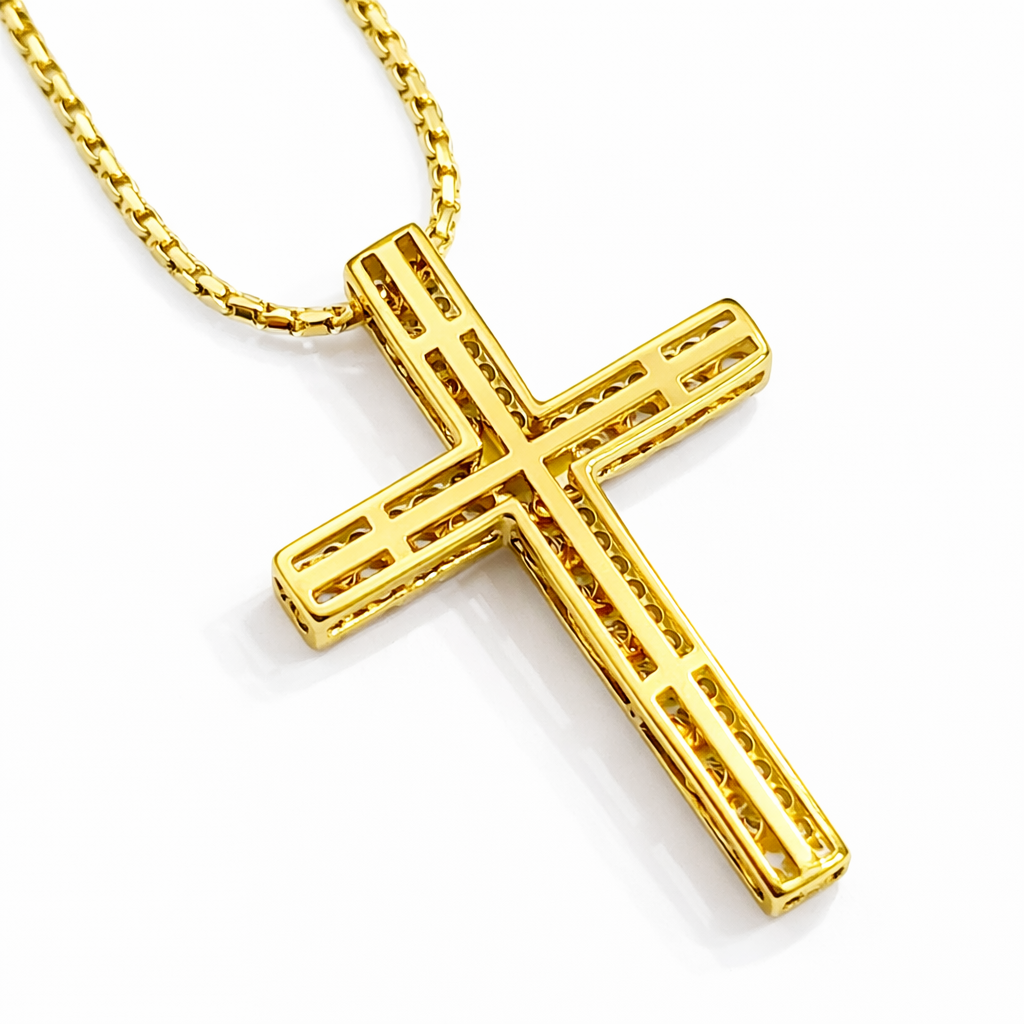 Collana cobra con pendente croce con Diamanti ct 0,80 in oro giallo 18kt (750)