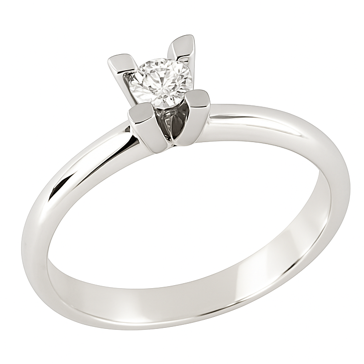 Anello solitario Tiffany 4 griffe in oro 18K con diamante ct 0,20 + certificato gemmologico