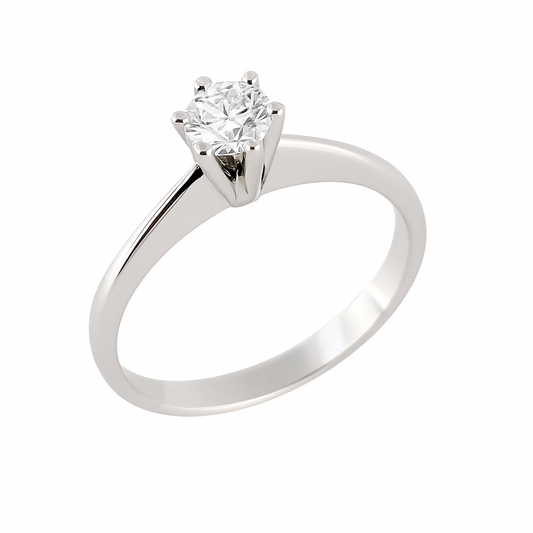 Anello solitario Tiffany 6 griffe in oro 18K con diamante ct 0,20 + certificato gemmologico