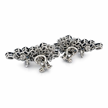 Orecchini pendenti con Zaffiro e Diamanti in oro bianco 18kt (750) certificato Gem Tech
