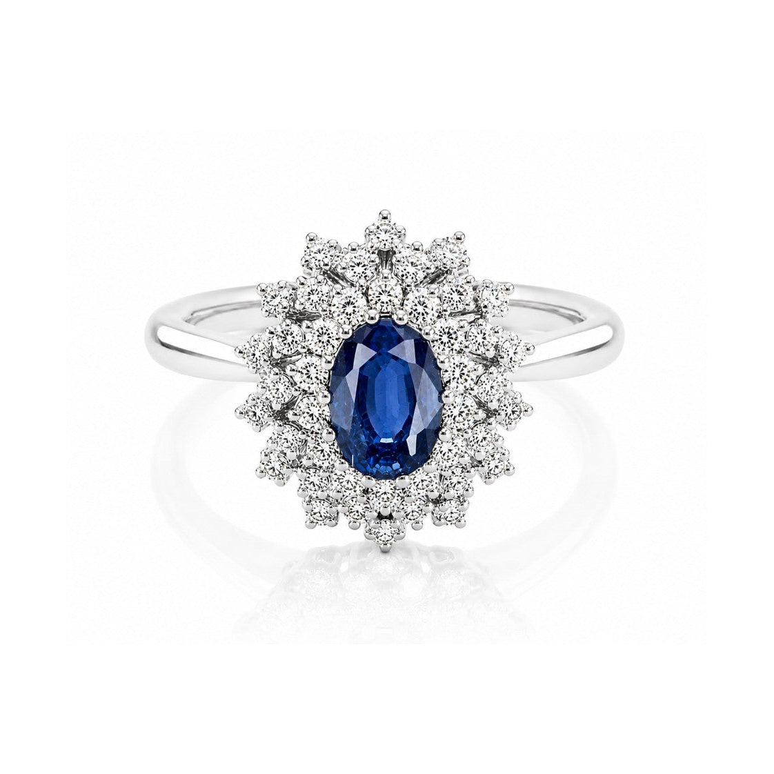 Anello con zaffiro ovale ct 0,84 diamanti ct 0,30 in oro 18kt (750)