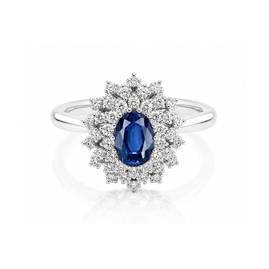 Anello con zaffiro ovale ct 0,84 diamanti ct 0,30 in oro 18kt (750)