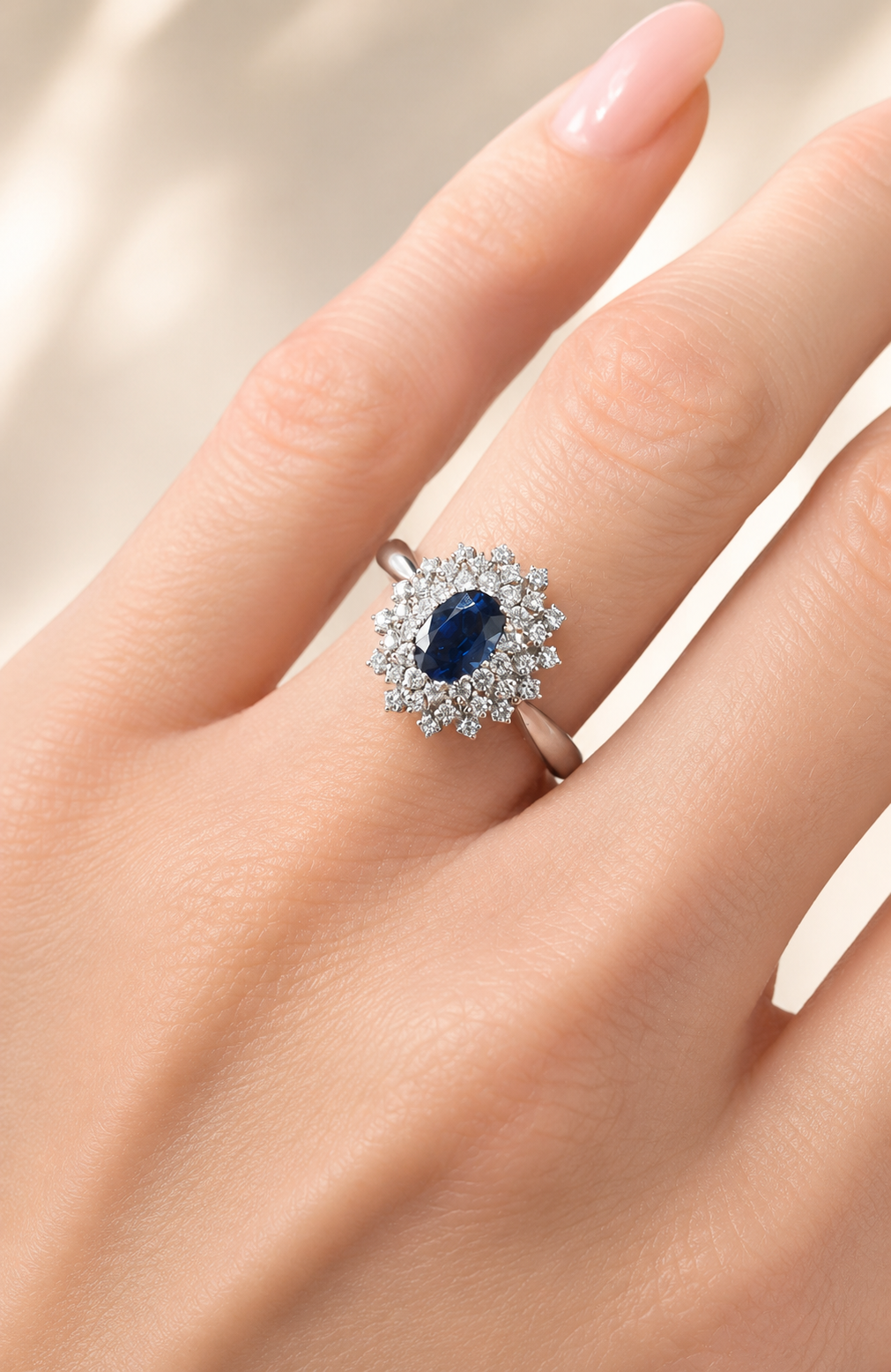 Anello con zaffiro ovale ct 0,84 diamanti ct 0,30 in oro 18kt (750)
