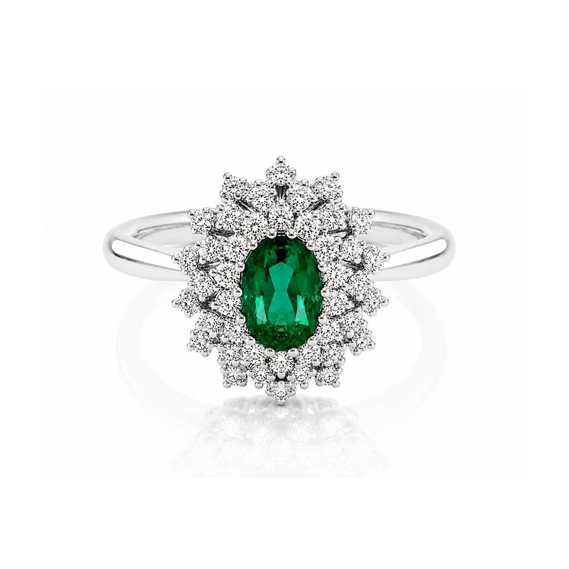Anello smeraldo ovale ct 0,38 diamanti ct 0,31 in oro bianco 18kt (750)