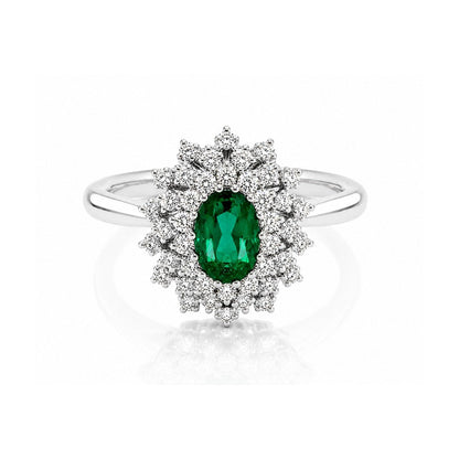 Anello smeraldo ovale ct 0,38 diamanti ct 0,31 in oro bianco 18kt (750)