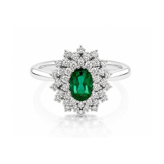 Anello smeraldo ovale ct 0,38 diamanti ct 0,31 in oro bianco 18kt (750)