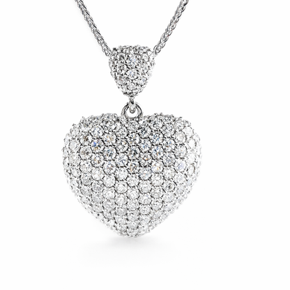 Collana con pendente a cuore bombato impreziosita da diamanti bianchi ct 1,85 in oro bianco 18kt (750)