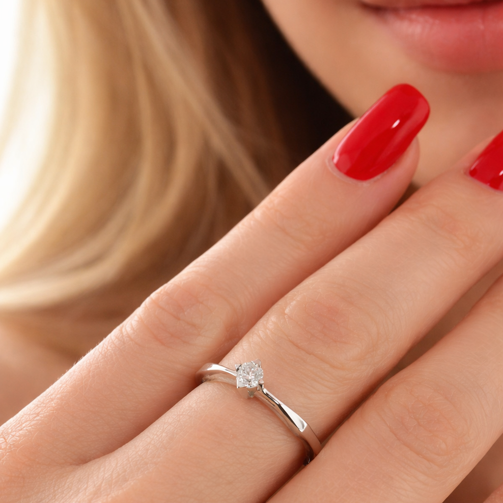 Anello Solitario spigoloso con diamante Ct 0,20 in oro bianco 18kt (750)