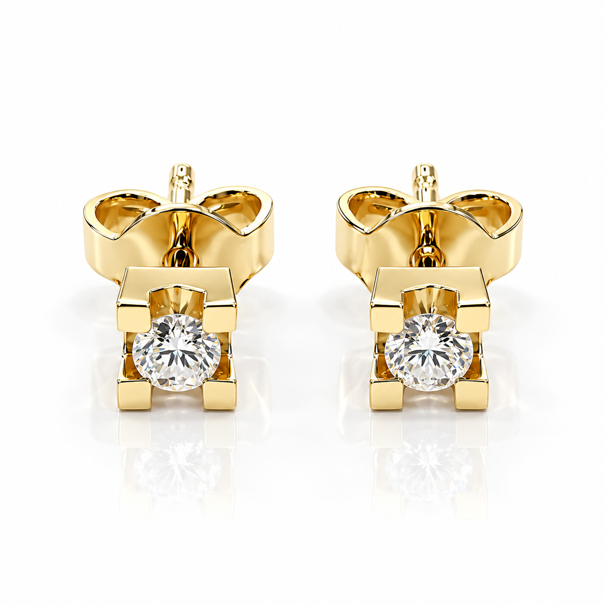 Orecchini punto luce tornito con diamanti ct 0,06 in oro giallo 18Kt (750)