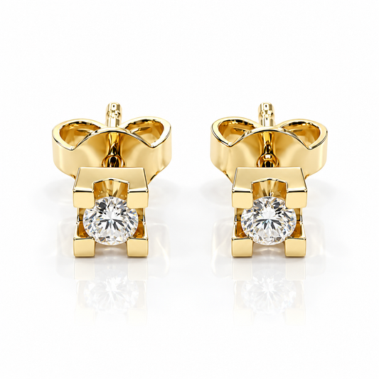 Orecchini punto luce tornito con diamanti ct 0,14 in oro giallo 18Kt (750)