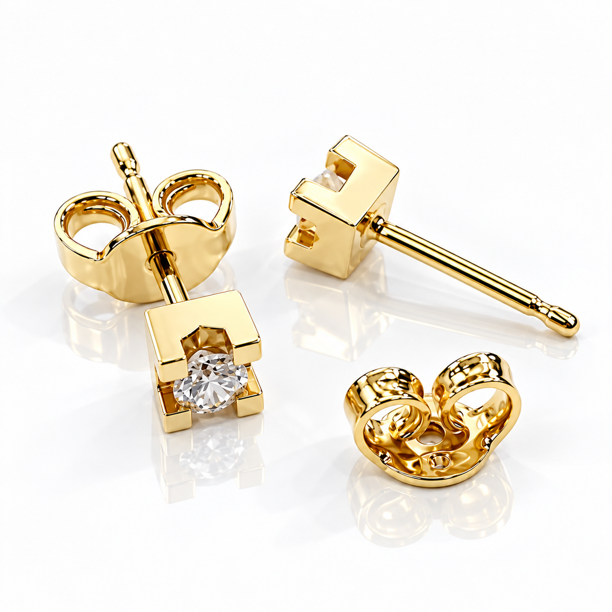 Orecchini punto luce tornito con diamanti ct 0,06 in oro giallo 18Kt (750)