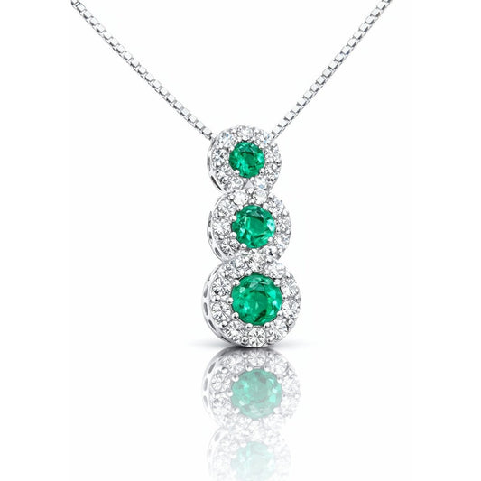 Collana con pendente trilogy con smeraldi ct 0,60 e diamanti ct 0,22 in oro bianco 18kt (750)