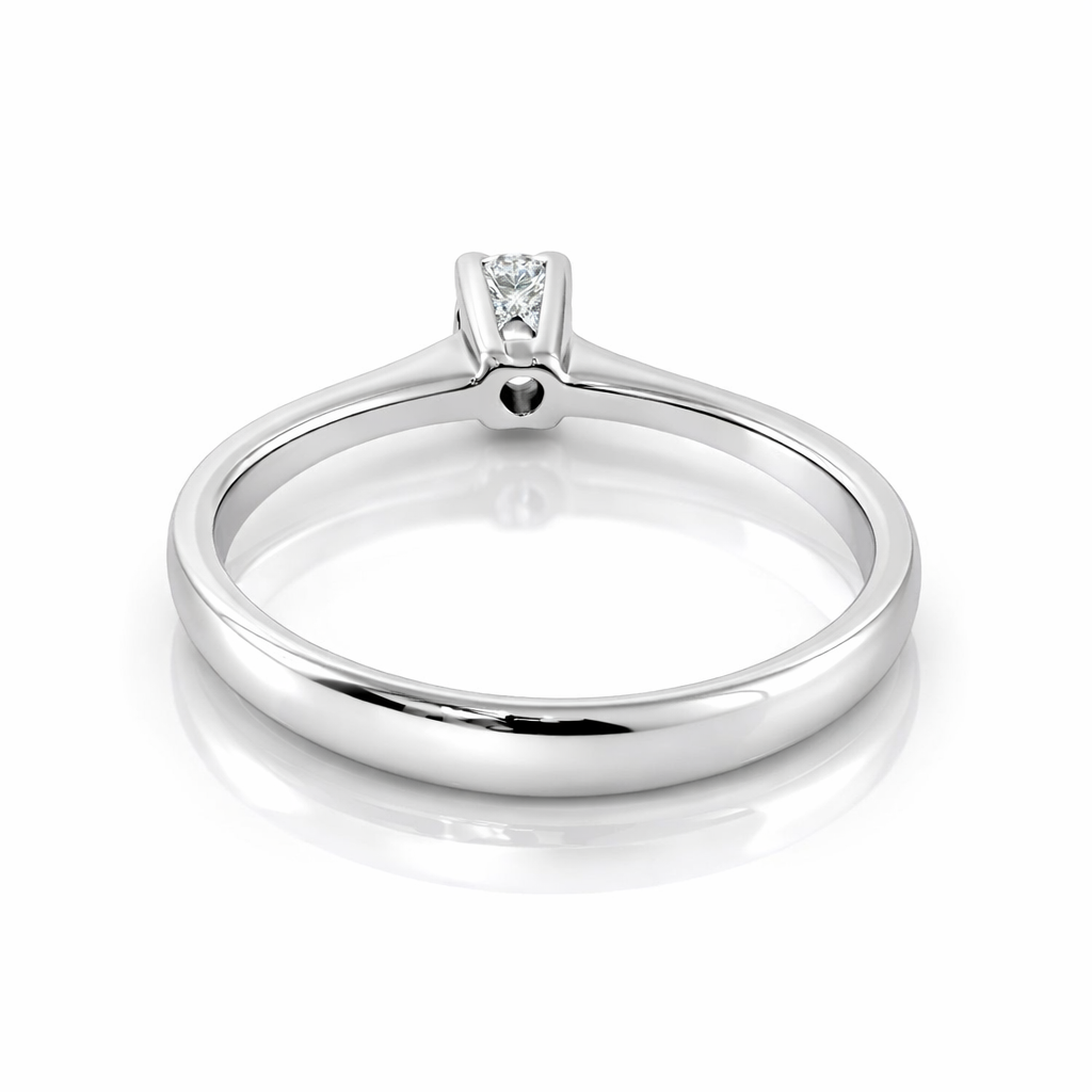 Anello solitario mod. Tiffany con diamante ct 0,14 in oro bianco 18kt (750) certificato HRD Antwerp