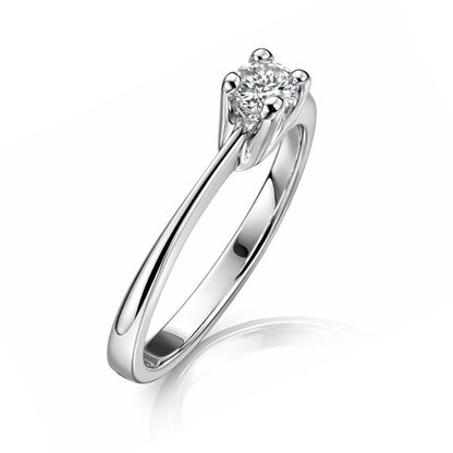 Anello solitario mod. Tiffany con diamante ct 0,14 in oro bianco 18kt (750) certificato HRD Antwerp