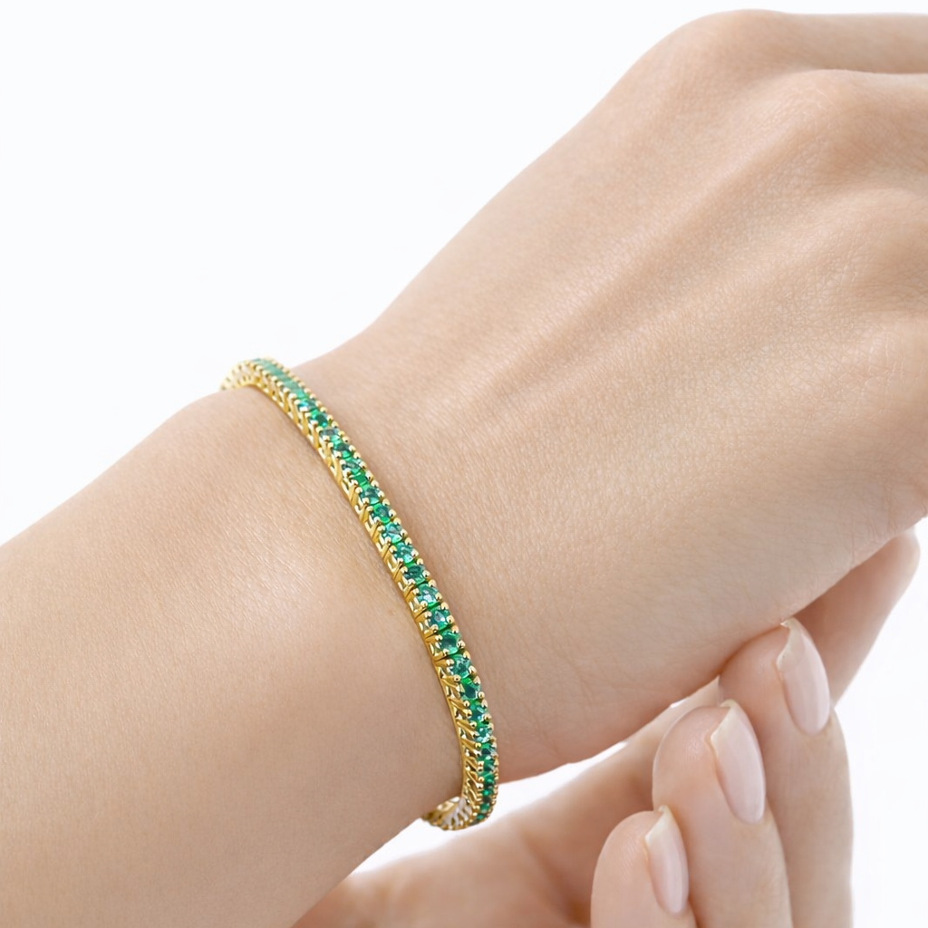 Bracciale Tennis in oro giallo 18kt (750) con smeraldo 3,10 ct – 22 cm