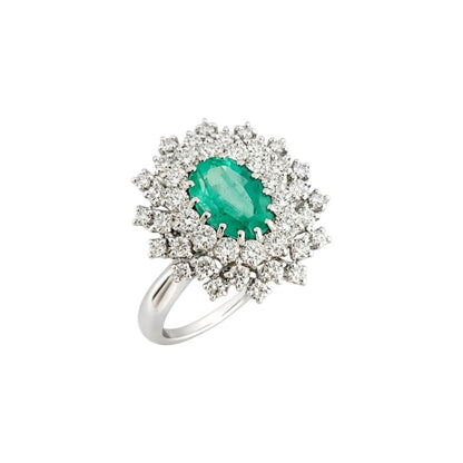 Anello con Smeraldo Ovale ct 0,80 e Diamanti ct 0,60 in oro bianco 18kt (750)