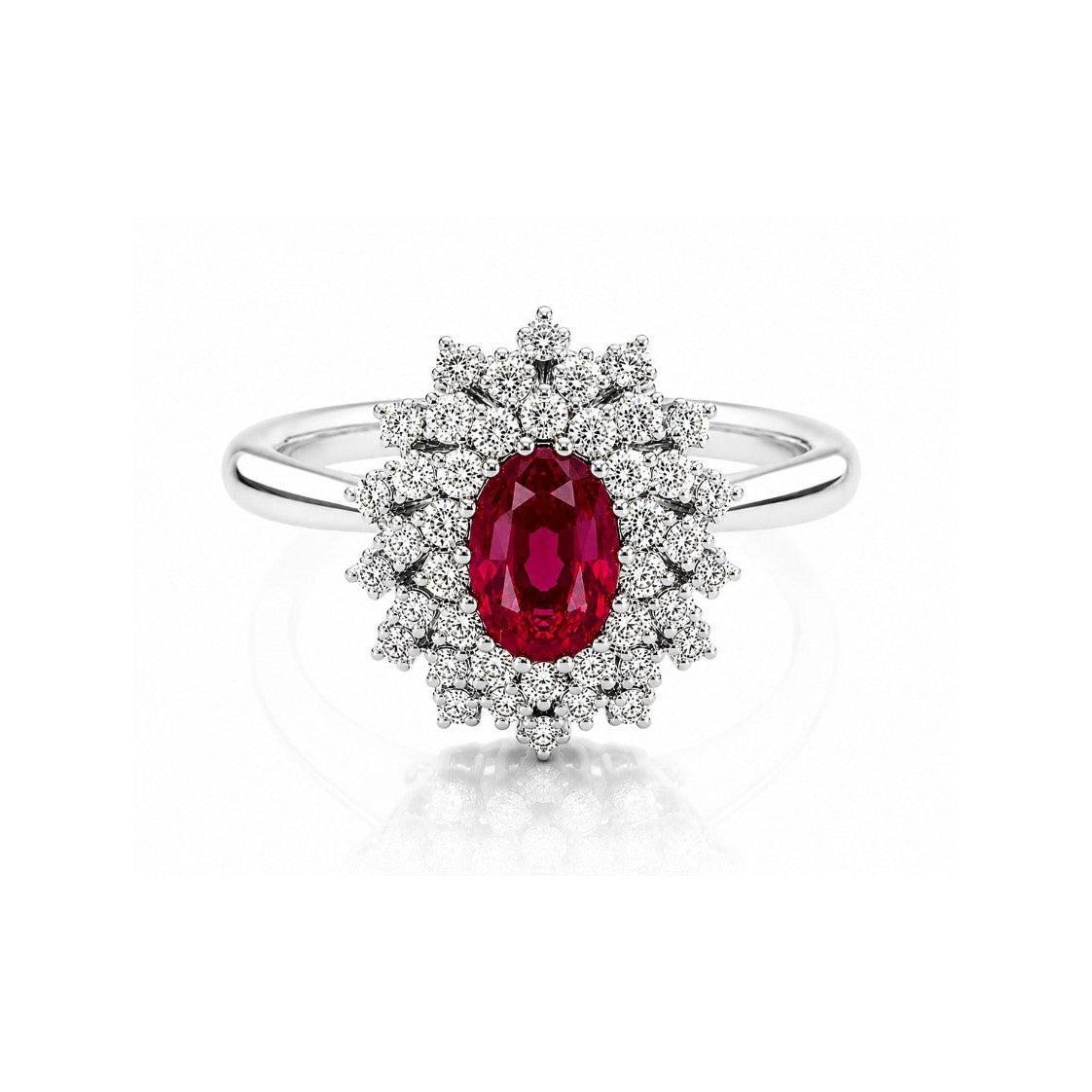 Anello Rubino ovale ct 0,70 diamanti ct 0,33 in oro bianco 18kt (750)