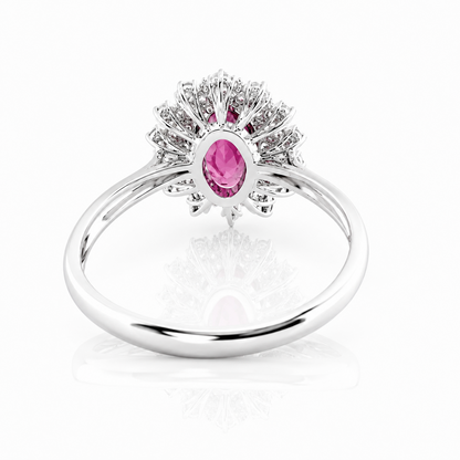 Anello Rubino ovale ct 0,70 diamanti ct 0,33 in oro bianco 18kt (750)