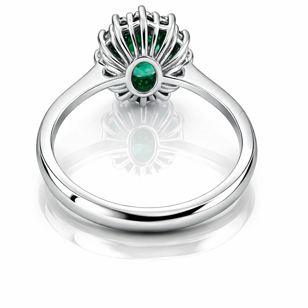 Anello con diamanti da ct 0,34 e smeraldo da ct 0,92 in oro Bianco 18kt (750) con certificato HRD Antwerp